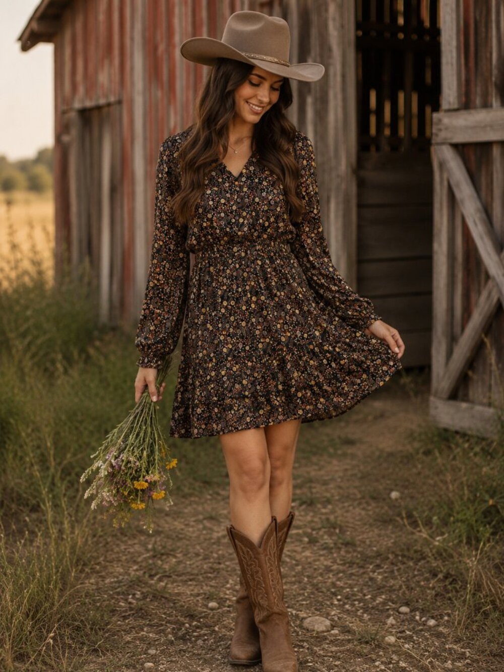 Women's EVEREVE Dress Size XL Olivia Long Sleeve Floral Cowgirl Western Boho